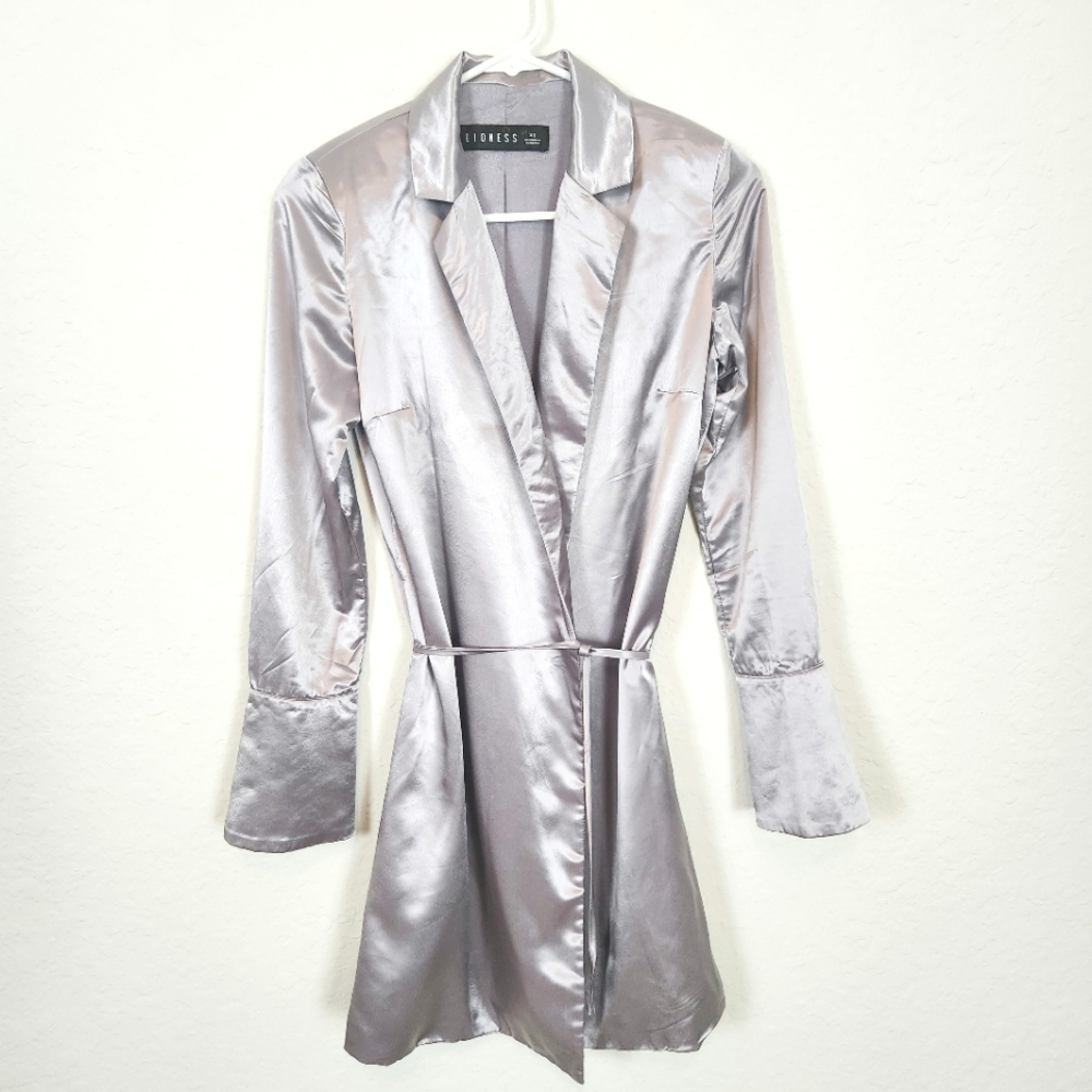 Lioness | Catching Feelings Satin Wrap Mini Dress Purple Silver XS
